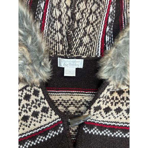 Christopher & Banks Brown Knit Sweater for Fur Trim Long Sleeve XL - Picture 3 of 9